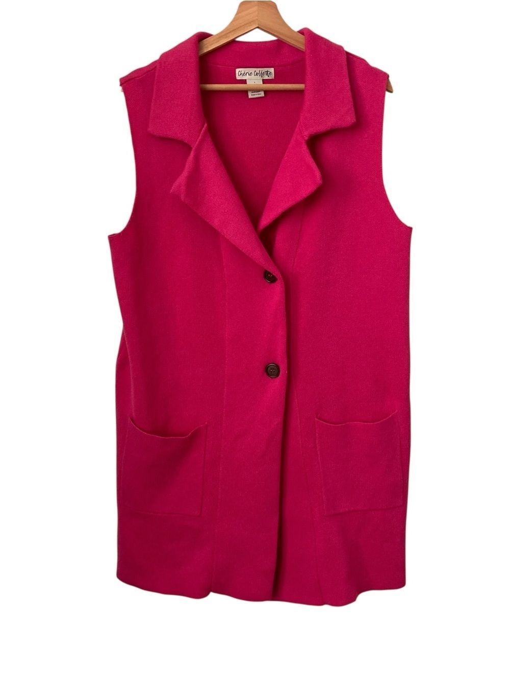Cherie Collette Bright Pink Sleeveless Button Front Vest in Large
